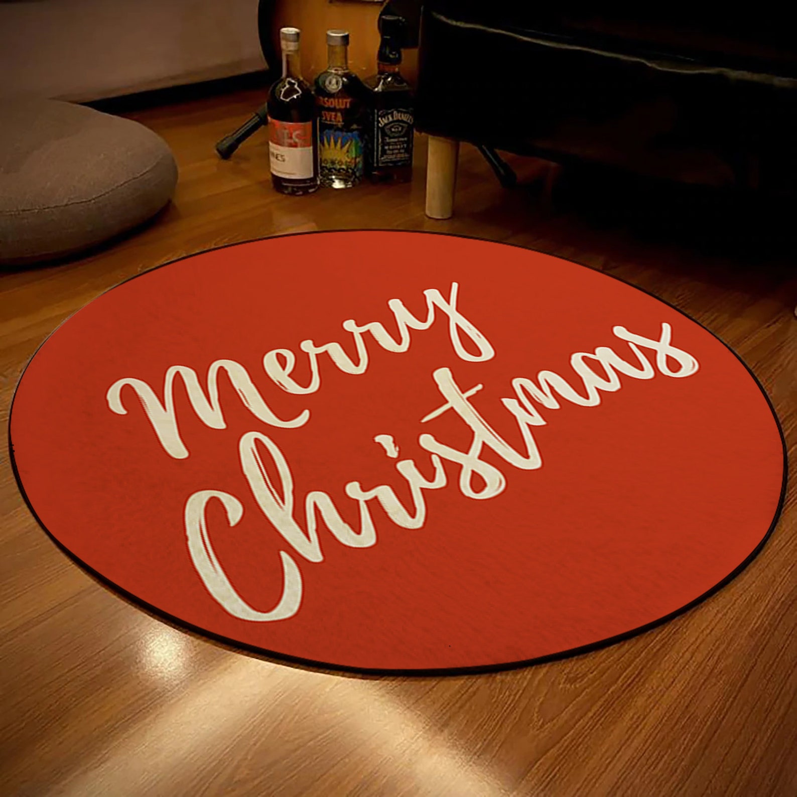 Red Merry Christmas Rug Christmas Carpet Round Christmas Etsy