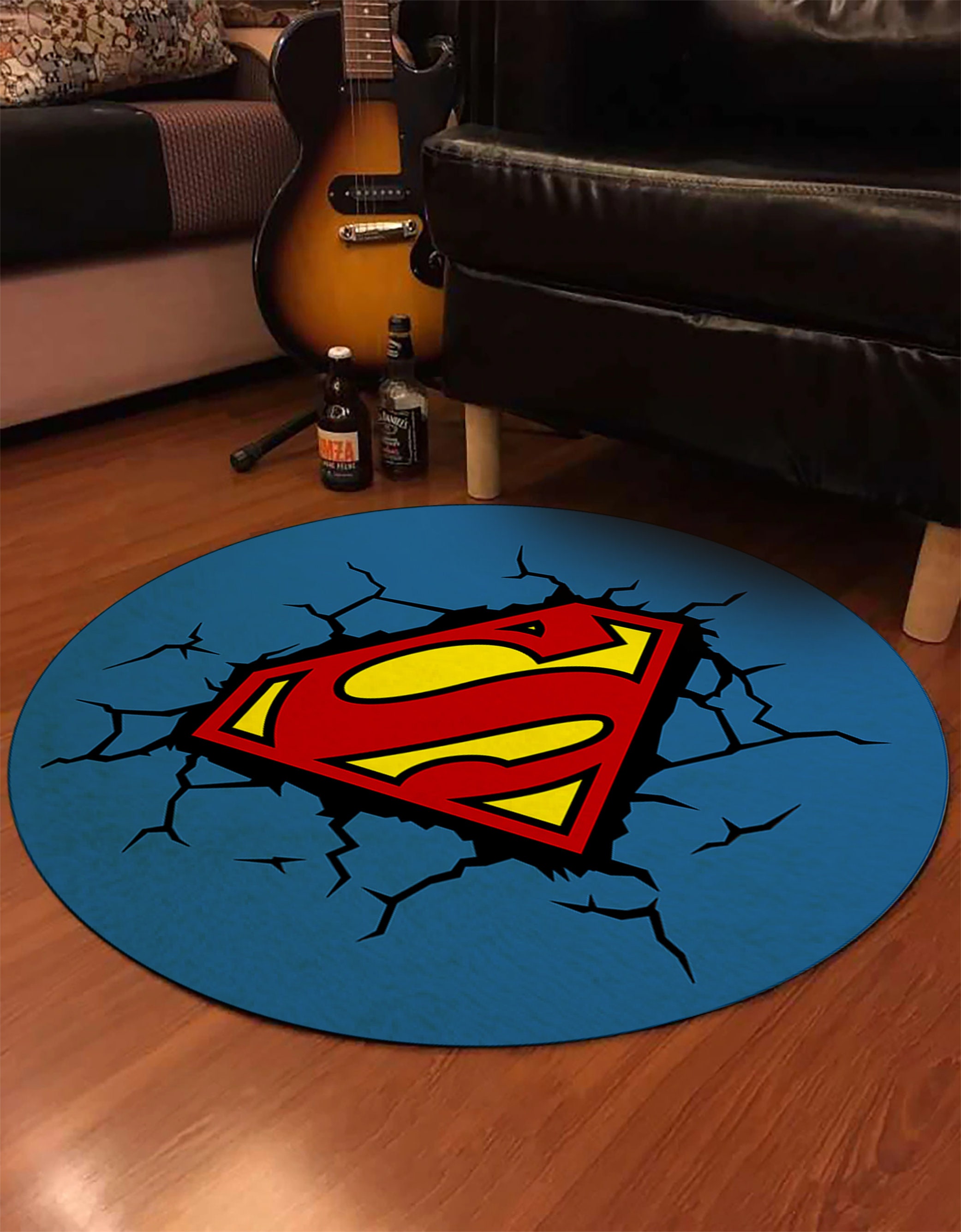Round Superman Rug Superhero Rug DC Superhero Carpet Gift Etsy