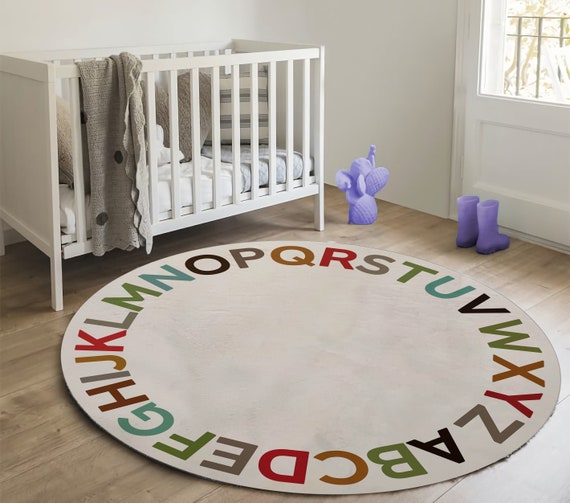 Round ABC Alphabet Rug Educational Kids Room Carpet Nursery Etsy