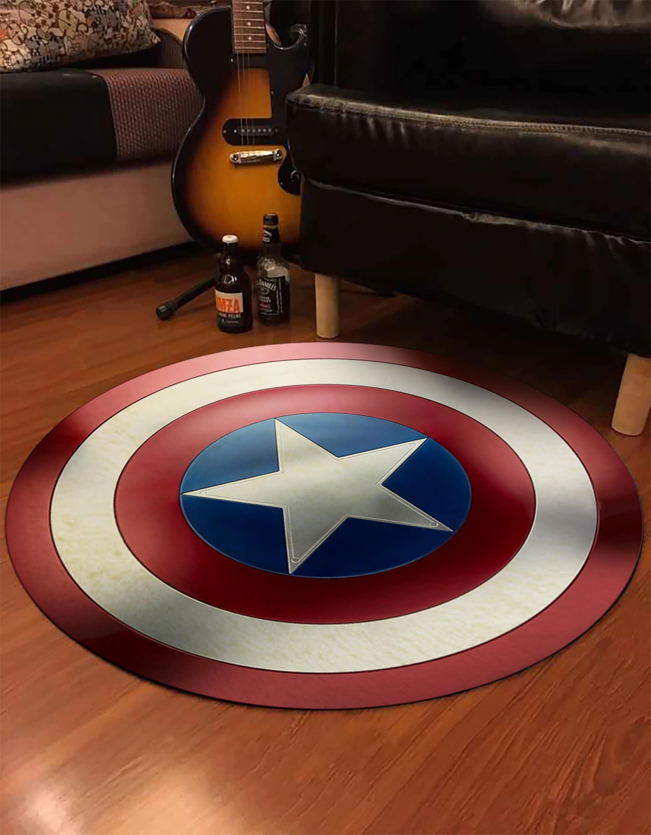 Captain America Shield Circle Velboa Carpet Non Slip Floor Rug Doormat Room Mat 