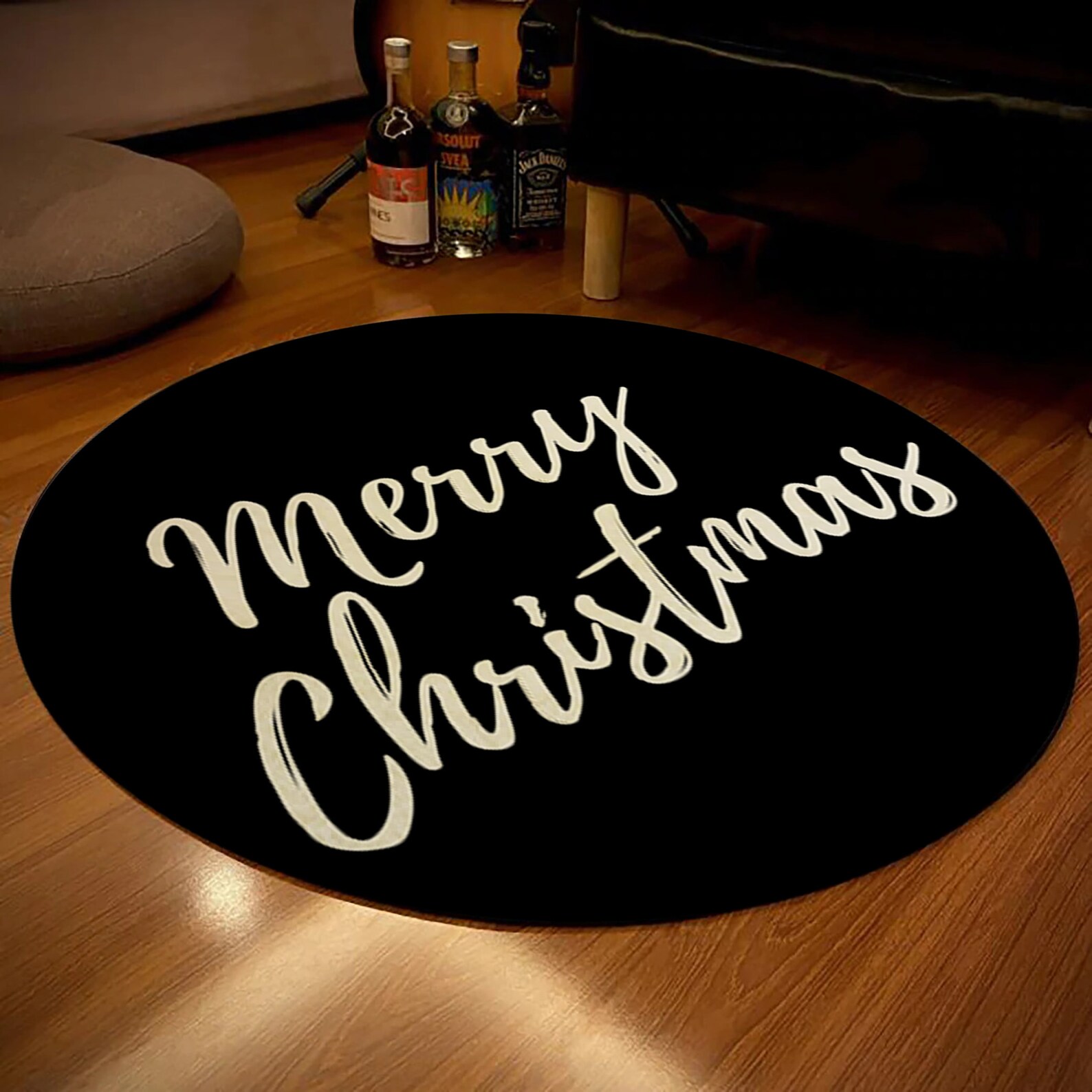 Black Merry Christmas Rug Christmas Carpet Round Christmas Etsy