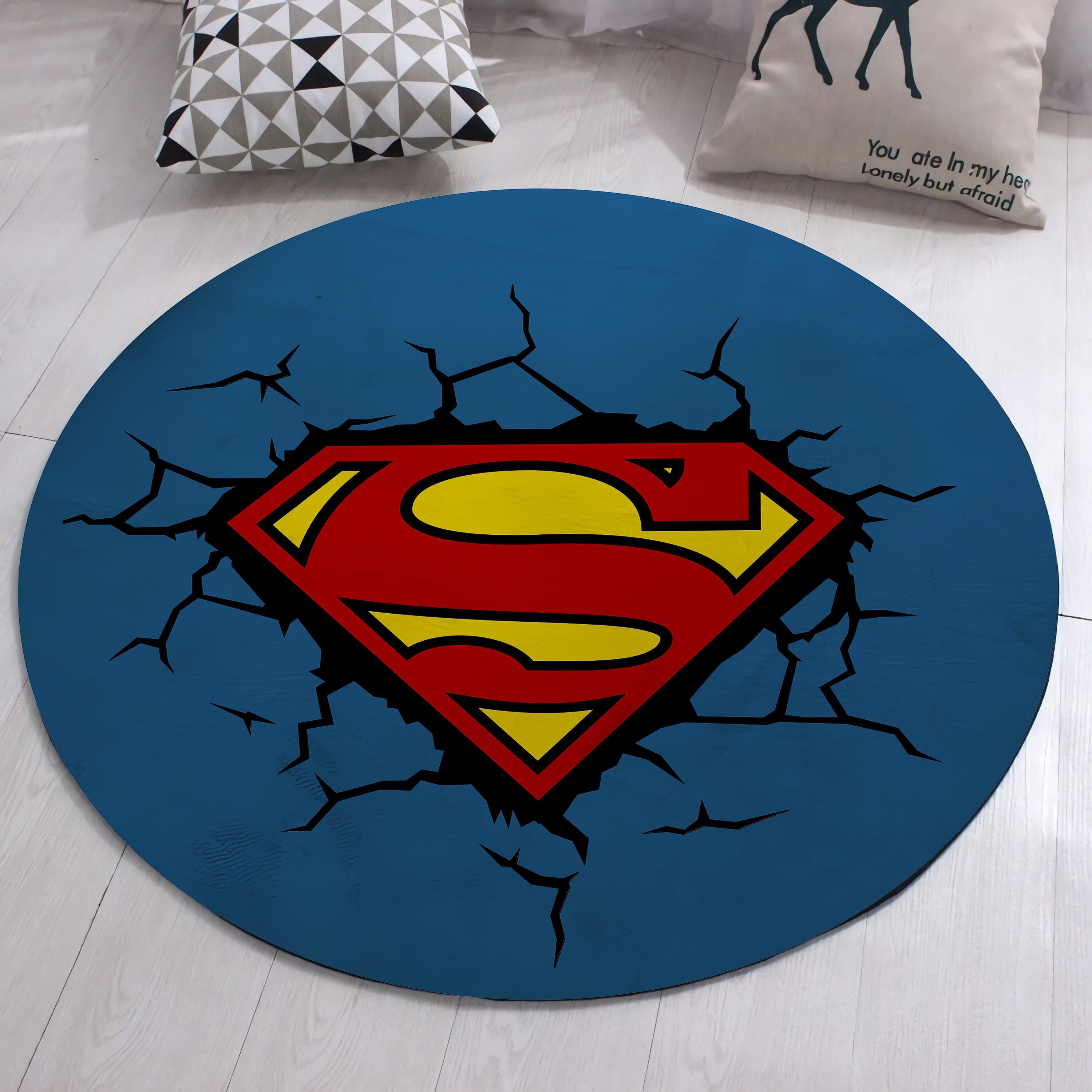 Round Superman Rug Superhero Rug DC Superhero Carpet Gift Etsy