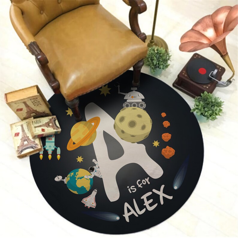 Personalized Space Themed Nursery Rug Playmat Baby Nursery Etsy