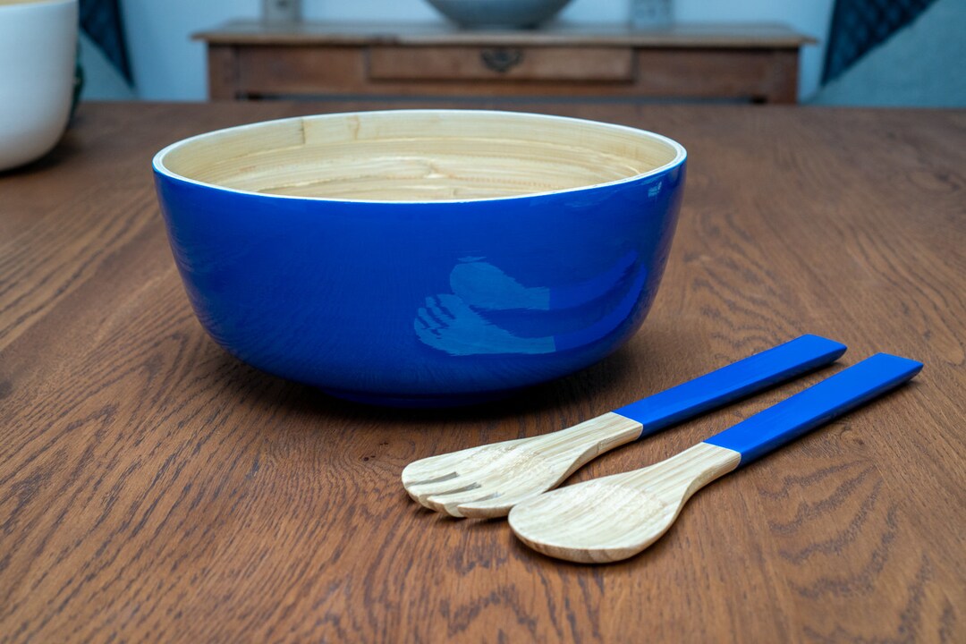 Bowl Bamboo Cambodia Samboo Salad Bowl and Tongs for a Christmas Gift, Present, Ecofriendly