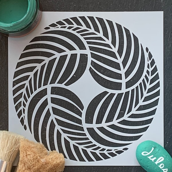 Circular Leaf Mandala stencil, 14cm dia circle.  Stencil for furniture, fabric, wall art, tiling, layering, scrap booking, arts, signage