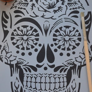 Crâne tatoué, Jour des morts, pochoir pour meubles, tissu, peintures murales, gravure, signalétique, art et artisanat, cliquez pour peindre et décorer N° 4