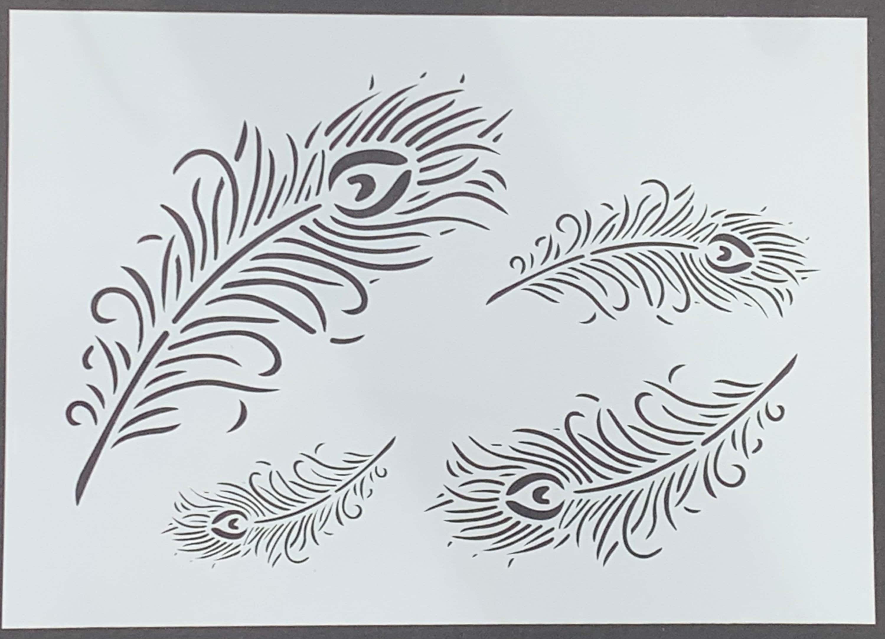 Peacock Feather Stencil in A4 for Furniture Fabric Murals Etsy Canada