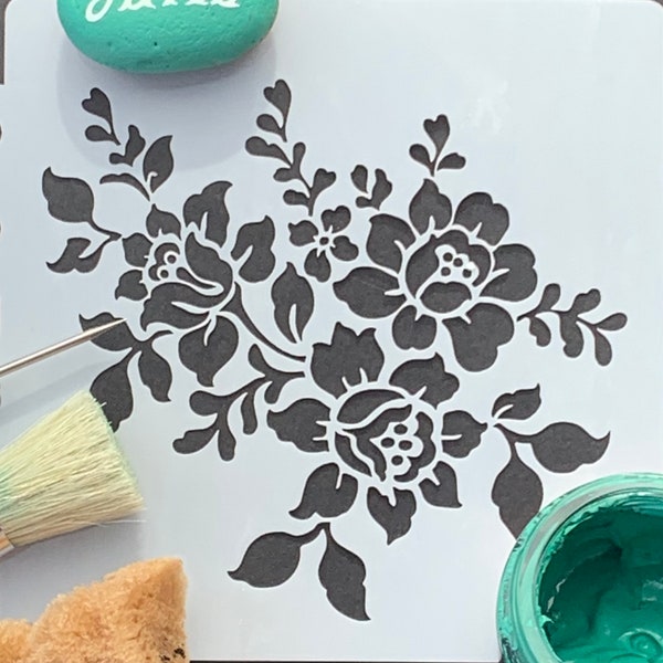 Country Garden flower stencil for furniture, fabric, tiles, scrapbooking, etching, murals, art & craft, click to paint and decorate now no 5