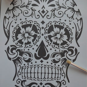 Crâne tatoué, Jour des morts, pochoir pour meubles, tissu, peintures murales, gravure, signalétique, art et artisanat, cliquez pour peindre et décorer N° 1