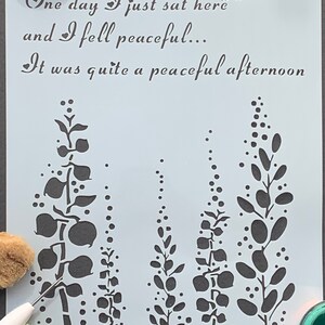 Plantilla A4 de honestidad con flores silvestres 'Un día me senté aquí' para muebles, telas, murales y todo tipo de arte y manualidades, haz clic para pintar y decorar