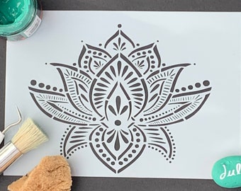 Small Lotus flower, water lily stencil.   Stencil for furniture, fabric, tiles, etching, all arts and crafts, click to paint now.