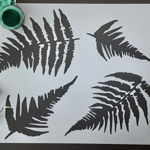 Pochoir feuille de fougère.  Grand pochoir en mylar pour meuble ou tissu.  Peignez un mur ou surlignez un carreau.  cliquez pour peindre et décorer maintenant.