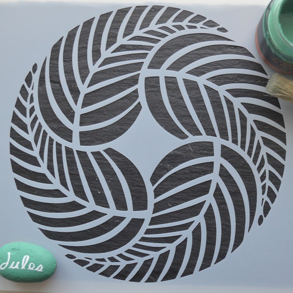 Circular Leaf Mandala stencil. A4. Round stencil for painting furniture, fabric, wall art, tiling, layering, scrap book.