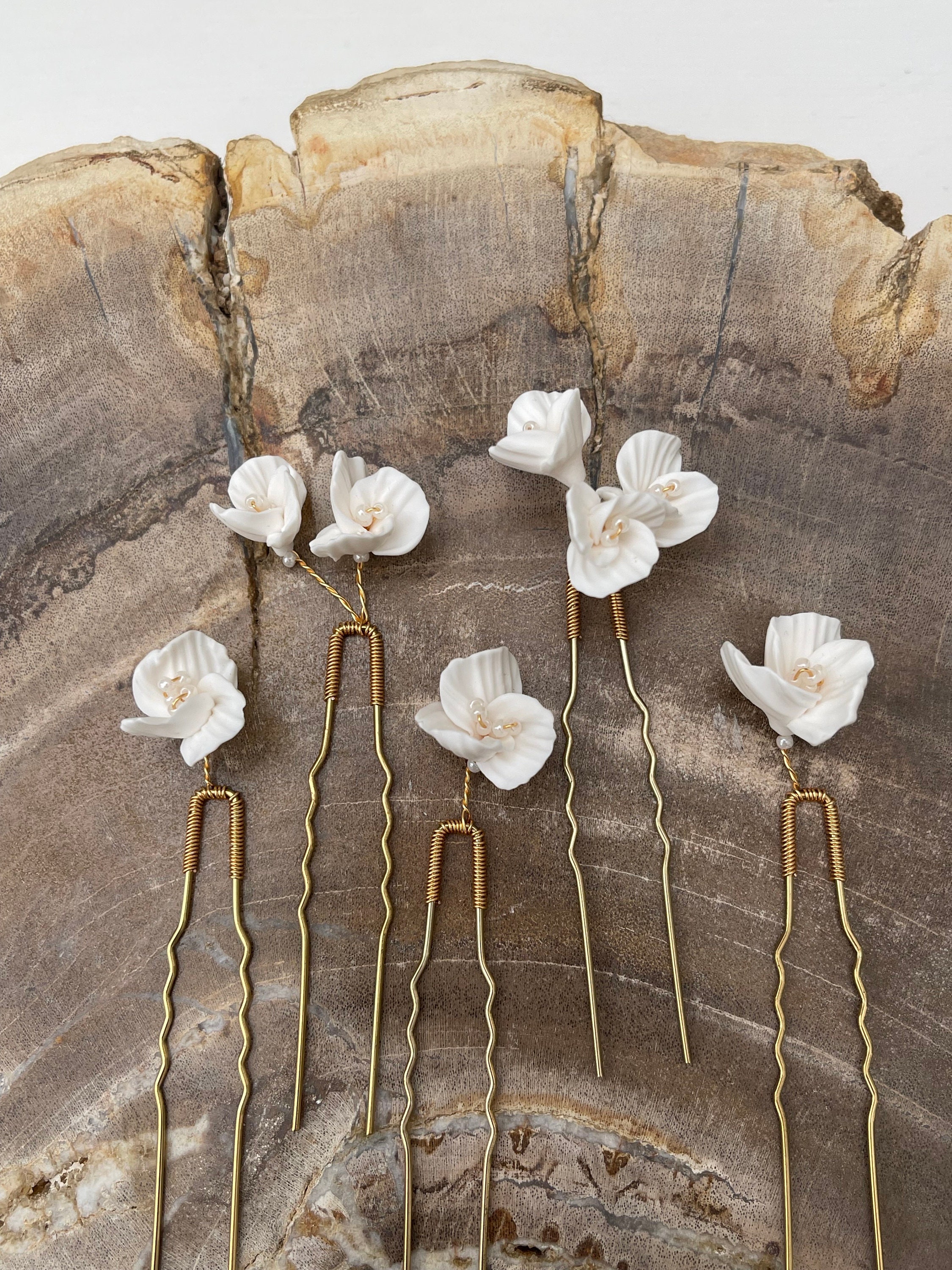 Bridal hair pins, clay flower hair pins, hair pins for wedding