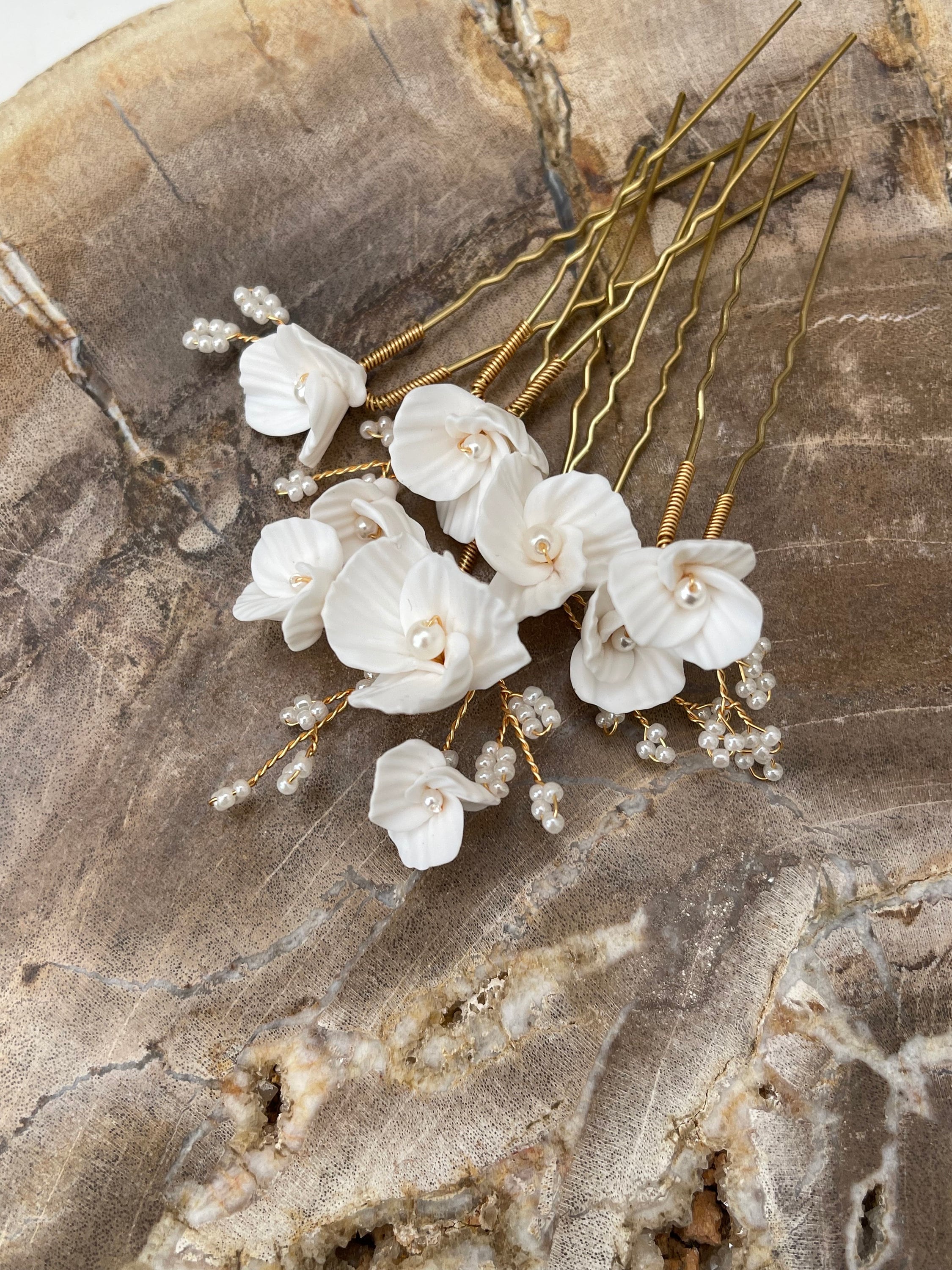 Bridal hair pins, clay flower hair pins, hair pins for wedding