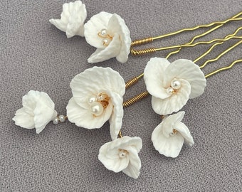 Bridal hair pins, clay flower hair pins, hair pins for wedding, bridal accessories, clay flower pins, flower hair pins, wedding hair pins