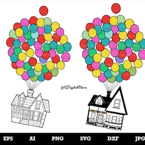 UP Svg, L'avventura è là fuori, Taglia File, Clipart, Carl Fredricksen Russell Dug Kevin House Balloons, Download digitale, Svg,Png,Eps,Ai,Jpg