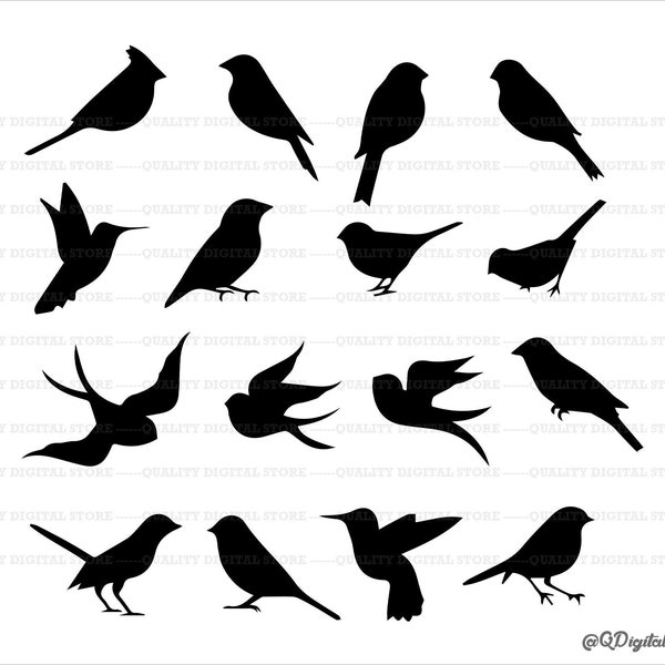 Bird Silhouttes , Bird Clipart, Bird Svg, 16 Bird Clip Art, Animal Svg, Digital Download, Png-Eps-Svg-Jpg-Ai