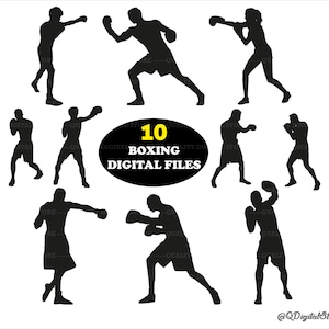 Paquete SVG de boxeo, siluetas de boxeo, 10 archivos digitales de boxeo, archivo cortado, imágenes prediseñadas, archivo svg para Cricut, Png, Dxf