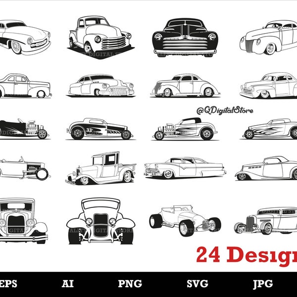 Car Svg, Classic Car Svg, Retro Car Cut File,  Old Car Svg, Vintage Car Svg, Cricut, Silhouette, Instant Download, Svg, Eps, Png, Ai, Jpg