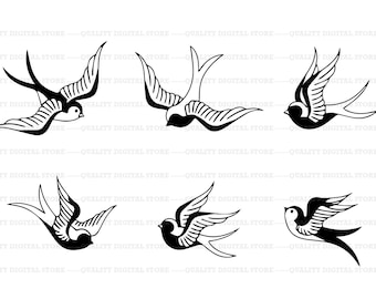 Bird Svg, Birds Silhouttes, Bird Clipart, 6 Swallows Clipart Bundle , Bird Instant Dowload, Png-Eps-Svg-Jpg-Ai