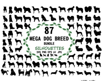 87 Dog Silhouette SVG Bundle , Dog Breed Svg Clipart,Dog Breeds Svg Cut File,Dog Png Lab Svg, Chihuahua Svg File for Cricut, Png,Svg,Eps,Ai