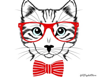 Download Free Cat With Glasses Svg Etsy SVG Cut Files