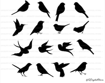 Bird Silhouttes , Bird Clipart, Bird Svg, 16 Bird Clip Art, Animal Svg, Digital Download, Png-Eps-Svg-Jpg-Ai