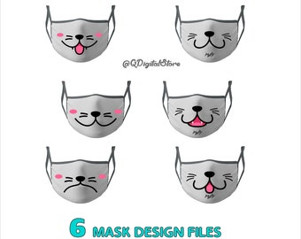 Cute Dog Faces Svg, 6 Cute Animal Faces Svg, Mask Svg for Kids Face, Cut File, Clipart File, Png-Eps-Svg-Ai-Jpg
