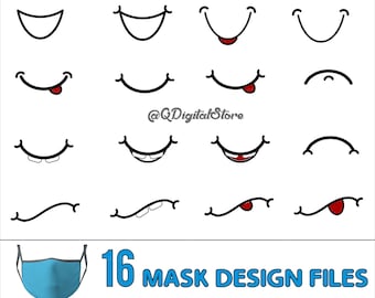 Funny Mouth Design for Face Mask, 16 Smile Mask Svg, Comic Face Mask Svg, Clipart, Cut File, Digital Download, Png-Eps-Svg-Ai-Jpg