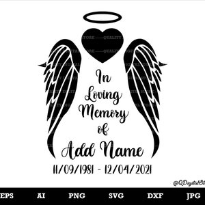En Memoria Angel Wings SVG, Memory Day Svg, Cortar archivo, Cricut, Crear tu propio in Loving Memory, Personalizable, dxf, Png, Ai, Eps Digital File