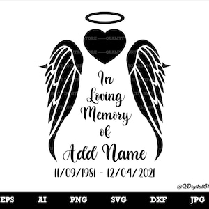 In Memory Angel Wings SVG, Memory Day svg, Cut File, Cricut, erstellen Sie Ihre eigene In liebevoller Erinnerung, anpassbar, Dxf, Png, Ai, Eps Digitale Datei