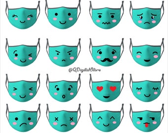Cute Face Mask Svg Bundle, Funny Face Mask Design, Cut File, Cricut, Digital Download, Png-Eps-Svg-Jpg-Ai