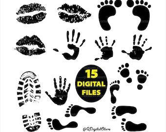 Handprint Svg, Lips Print Svg, Footprint Svg, Cut File, Clipart, Hand Silhouette File,Cricut, Png-Eps-Svg-Ai-Jpg