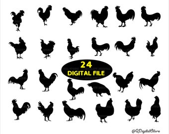 Rooster Svg Bundle, Chicken Svg Bundle, Rooster Cut File, Chicken Cutting File, Silhouettes Bundle, Clipart, Cricut, Png-Eps-Svg-Ai-Jpg