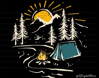 Camping Svg, Sunset Svg, Camping T-shirt Design,Nature, Camping in Forest, Camp Fire, Digital Download,Png-Eps-Svg-Jpg-Ai