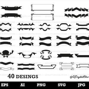 Banner, Ribbon, Label, Scroll Clip Art, Clipart, Design, Svg Files, Png Files, Eps, Silhouette, Cricut, Cut File, Instant Download