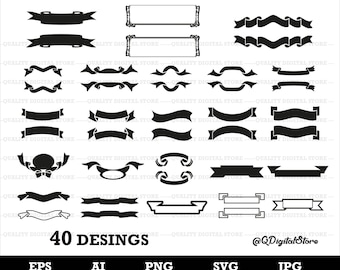 Banner, Ribbon, Label, Scroll Clip Art, Clipart, Design, Svg Files, Png Files, Eps, Silhouette, Cricut, Cut File, Instant Download