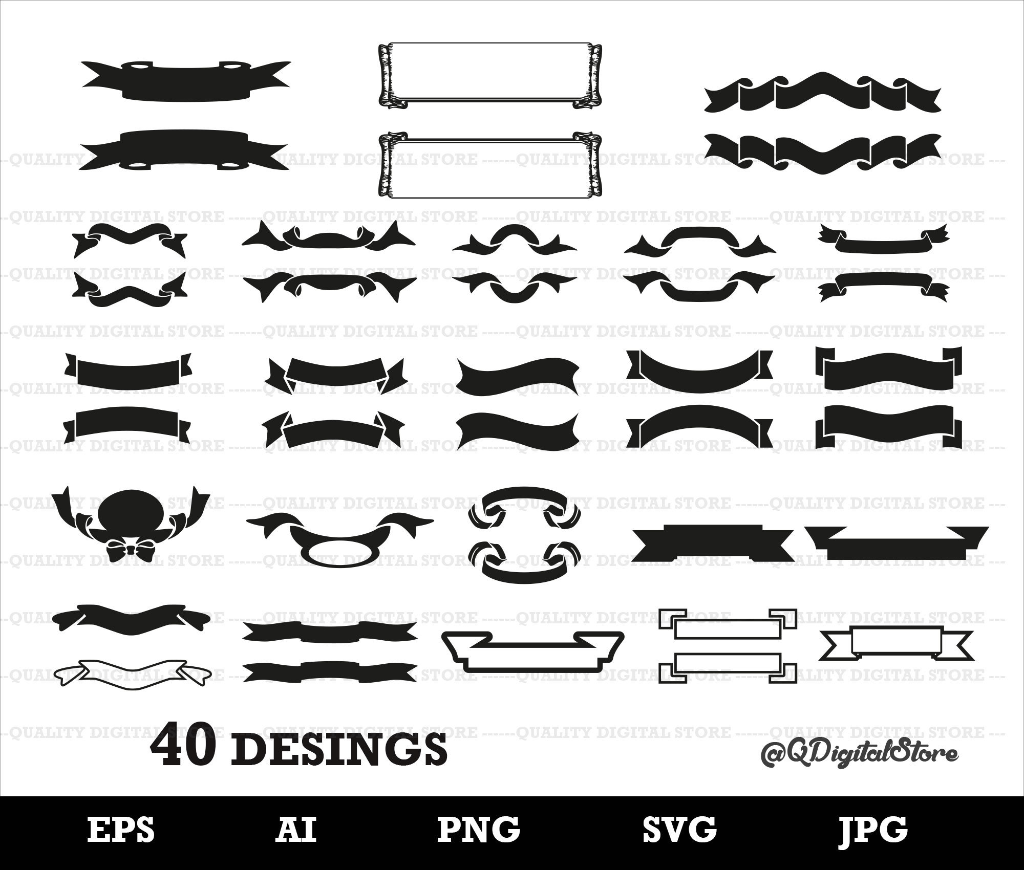 Banner Ribbon Label Scroll Clip Art Clipart Design Svg | Etsy