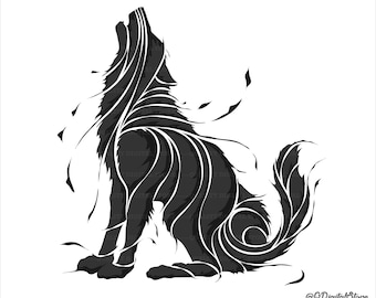 Howl Wolf Vector Art, Wolf T-shirt Art, Wolf Frame Art, Wolf Svg, Wolf Digital File, Instant Download, Png-Eps-Svg-Psd-Ai