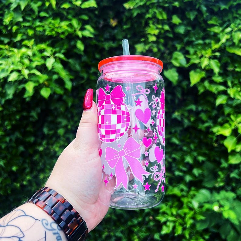 Coquette Disco Ball Tumbler | Reusable Bows Cup W/ Pink Lid & Straw ...