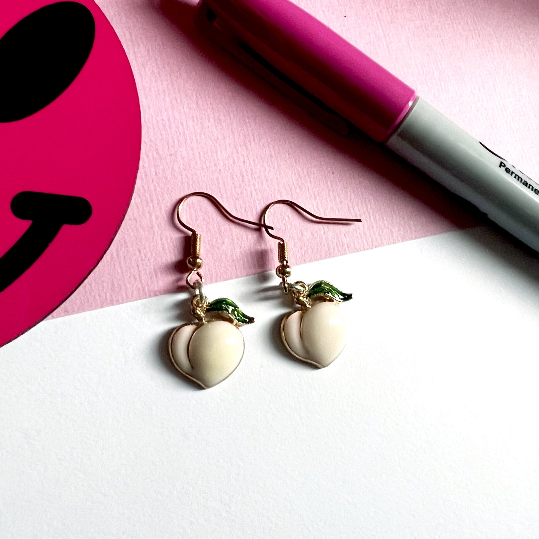 Peach Emoji Dangle Earrings Cute Peaches Fruit Earrings Metal Jewellery