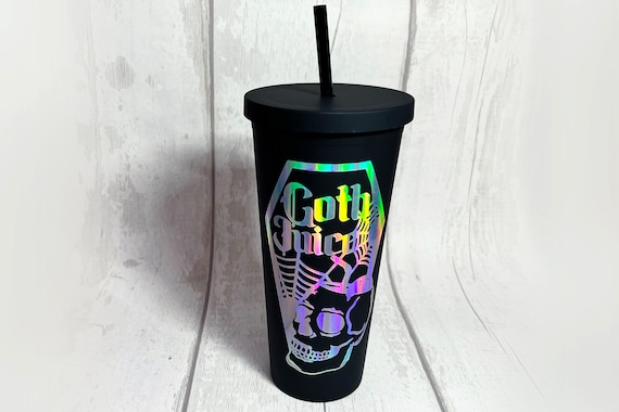 Black Holographic Goth Juice Reusable Cold Cup | Alternative Iridescent  Skull Reusable Cup W/ Straw | Black Double-walled Starbucks 24oz Cup - Etsy