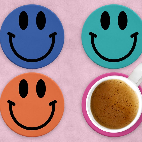 Smiley Face 1pcs Coaster | MDF Multi Colour Coaster | Drinks Coaster Homeware Accessories Alternative | Retro Smile Face 90s y2k