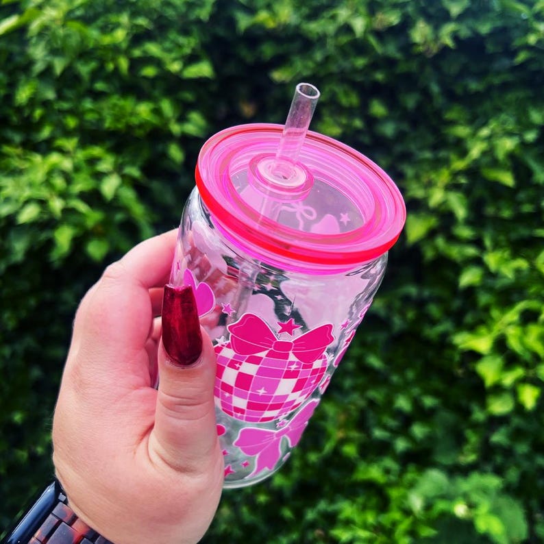 Coquette Disco Ball Tumbler | Reusable Bows Cup W/ Pink Lid & Straw ...