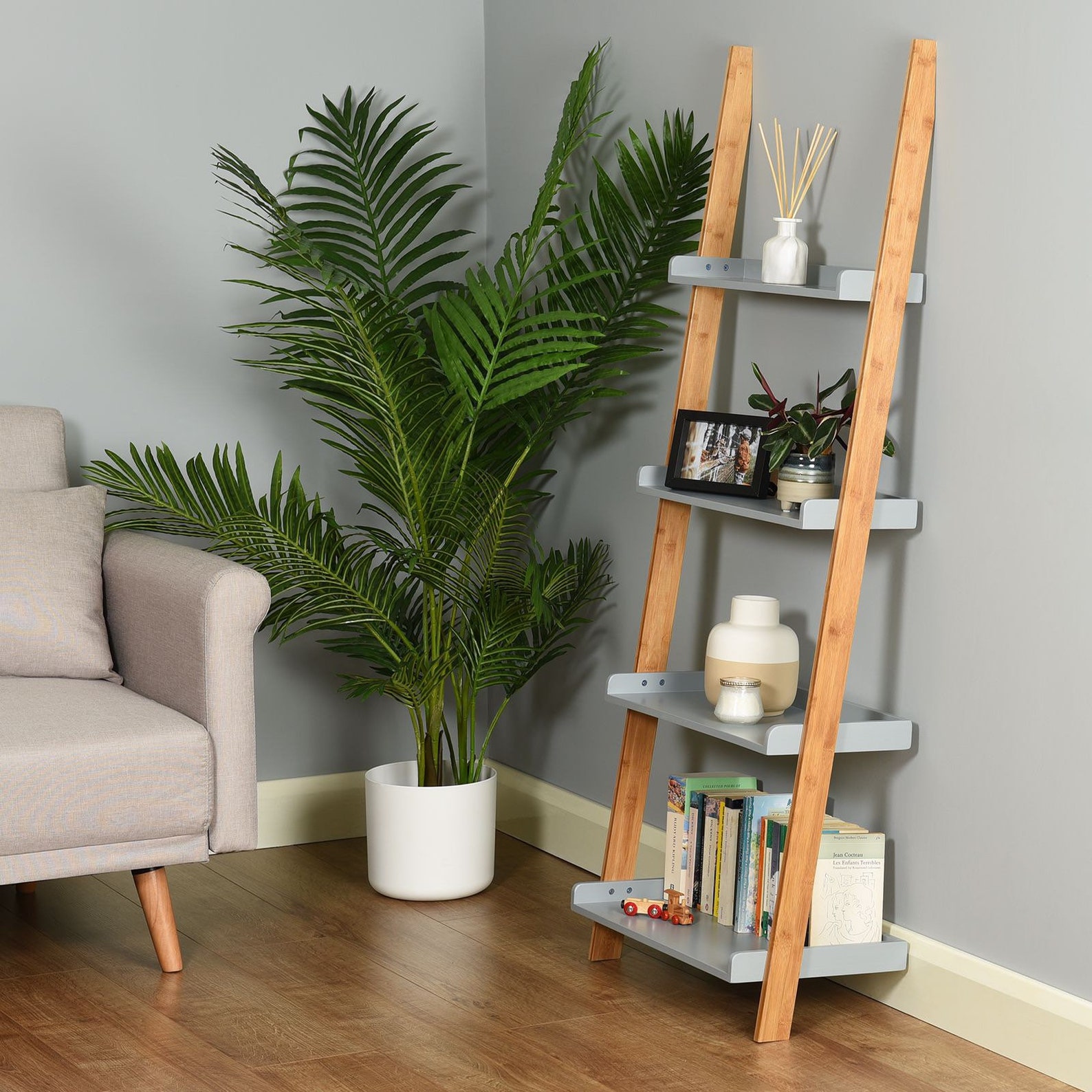 Grey 4 Tier Wall Ladder Shelf Etsy