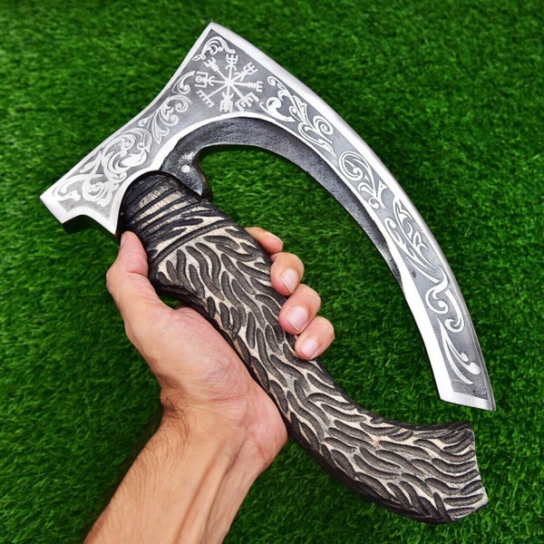 Viking Pizza Cutter Engraved Axe, Hand Forged Authentic Medieval Axe, Multi Purpose Cutting/Chopping/Slicing, Rocking Gift