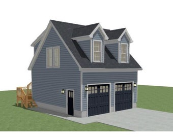 22x24 Detached 2 car Garage Loft Apartment ADU - Architectural Plans Blueprint Digital PDF Plan