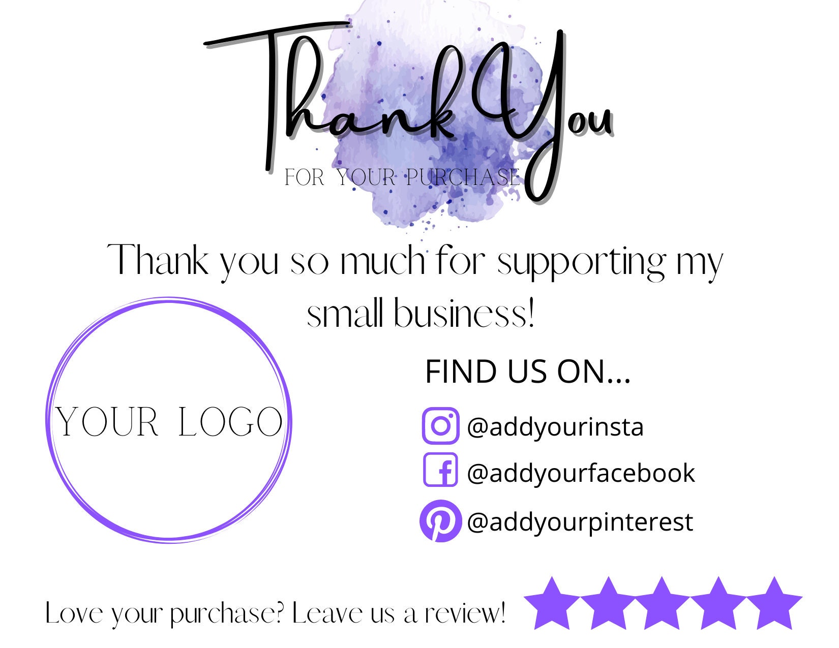 Thank You Note Template Editable Digital Download Etsy Thank Etsy