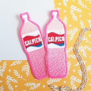 Strawberry Calpico Drink Bottle Patch | Embroidered Iron-On Patch | Aesthetic Food Patches | Pink Patches | Cute Patches